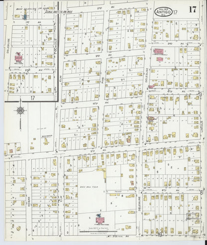 Sanborn Fire Insurance Map from Antigo, Langlade County, Wisconsin (1919), Sheet #0017 - Historic Sanborn Fire Insurance Map Print, vintage old map wall art, antique decor, genealogy gift, Wisconsin Wisconsin map