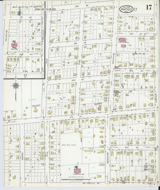 Sanborn Fire Insurance Map from Antigo, Langlade County, Wisconsin (1919), Sheet #0017 - Historic Sanborn Fire Insurance Map Print, vintage old map wall art, antique decor, genealogy gift, Wisconsin Wisconsin map