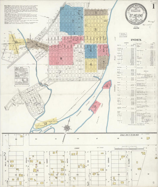 Sanborn Fire Insurance Map from Saint Helens, Columbia County, Oregon (1921), Sheet #0001 - Historic Sanborn Fire Insurance Map Print, vintage old map wall art, antique decor, genealogy gift, Oregon Oregon map