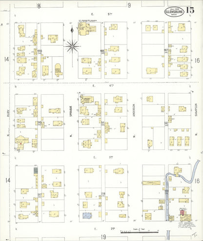 Sanborn Fire Insurance Map from Ellensburg, Kittitas County, Washington (1909), Sheet #0015 - Complete Map Set gallery image, historic Sanborn map, vintage wall art, Washington Washington