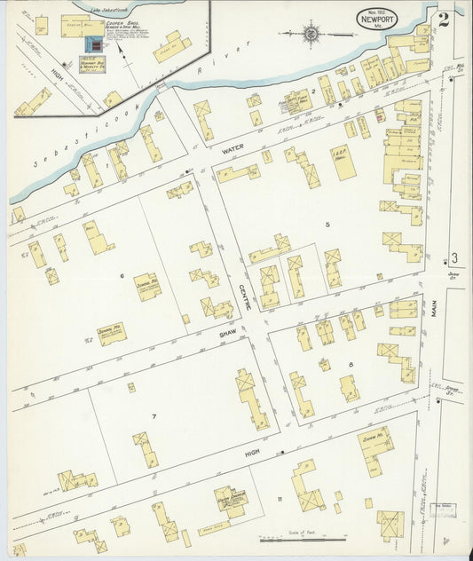 Sanborn Fire Insurance Map from Newport, Penobscot County, Maine (1912), Sheet #0002 - Historic Sanborn Fire Insurance Map Print, vintage old map wall art, antique decor, genealogy gift, Maine Maine map