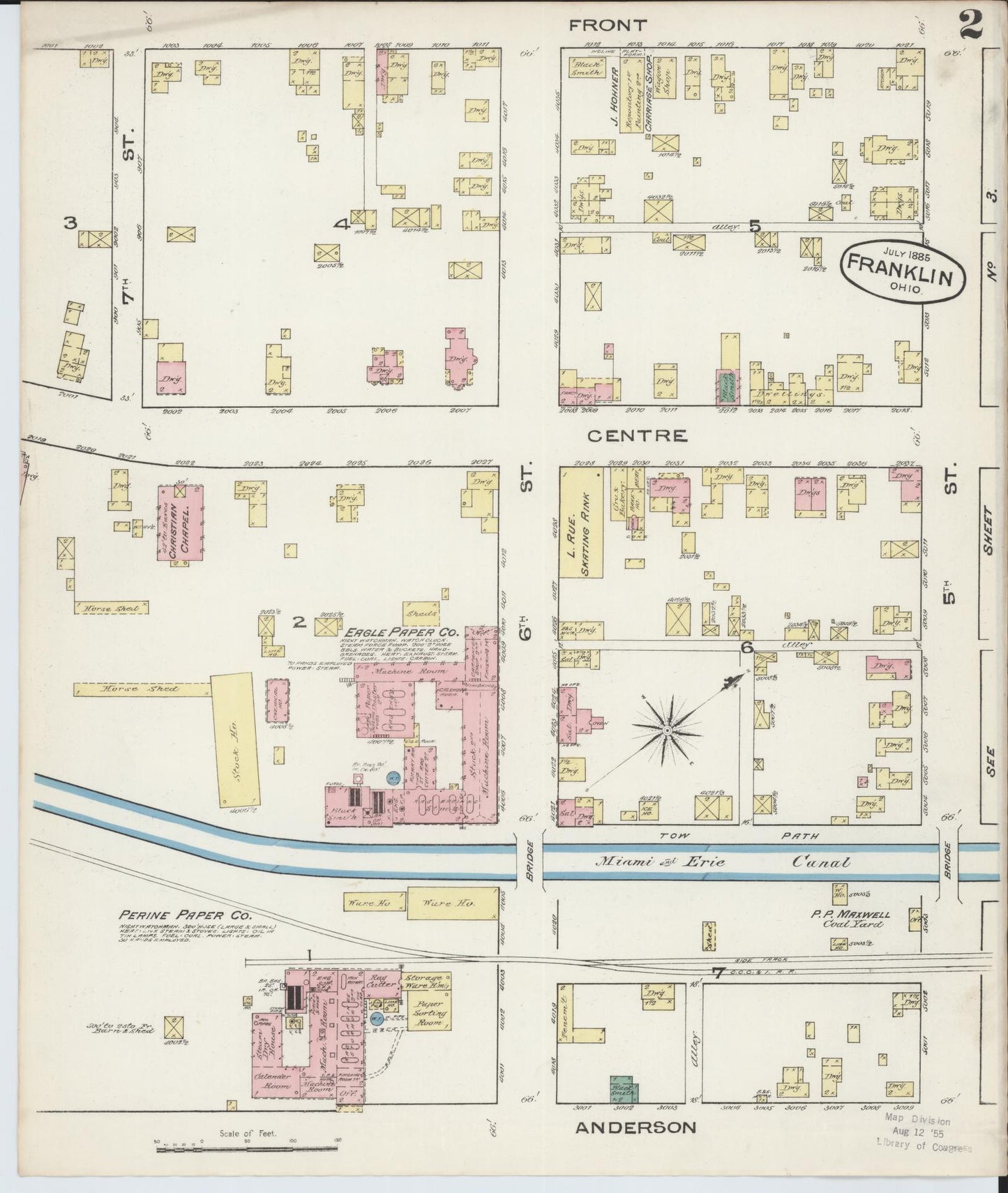 Sanborn Fire Insurance Map from Franklin, Warren County, Ohio (1885), Sheet #0002 - Historic Sanborn Fire Insurance Map Print, vintage old map wall art, antique decor, genealogy gift, Ohio Ohio map