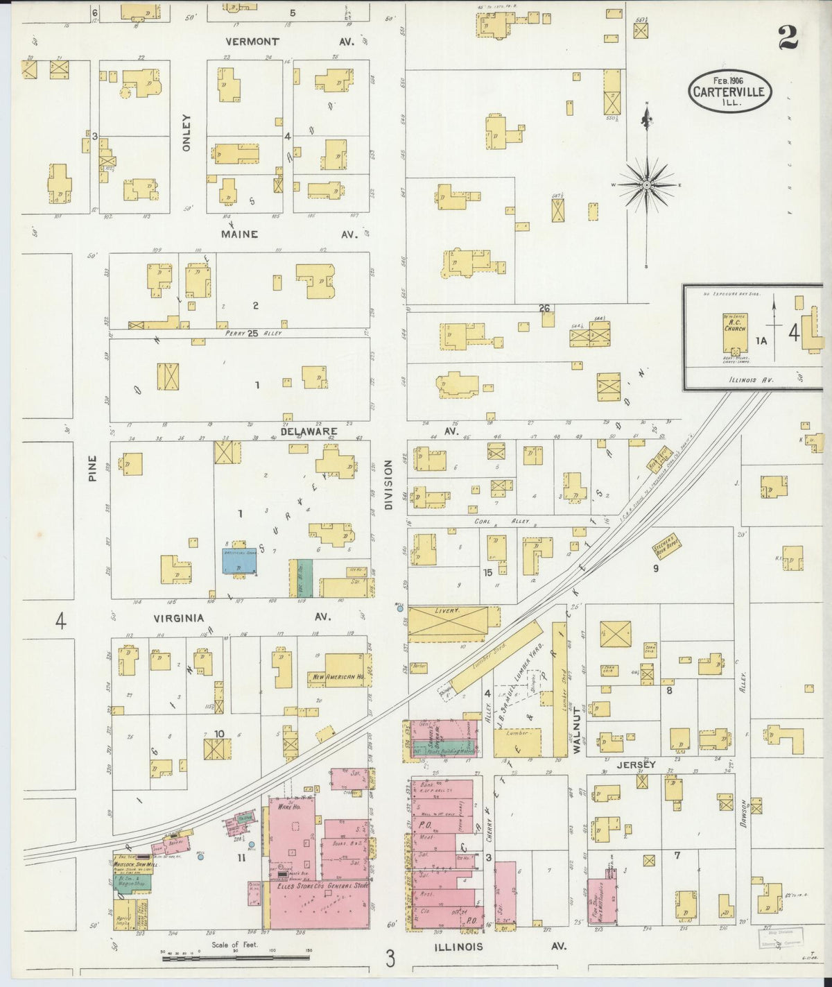 Sanborn Fire Insurance Map from Carterville, Williamson County, Illinois (1906), Sheet #0002 - Complete Map Set gallery image, historic Sanborn map, vintage wall art, Illinois Illinois