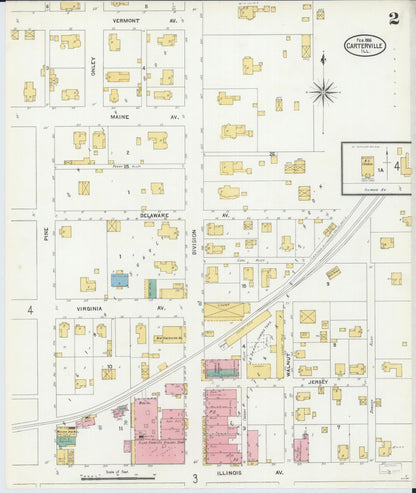 Sanborn Fire Insurance Map from Carterville, Williamson County, Illinois (1906), Sheet #0002 - Complete Map Set gallery image, historic Sanborn map, vintage wall art, Illinois Illinois