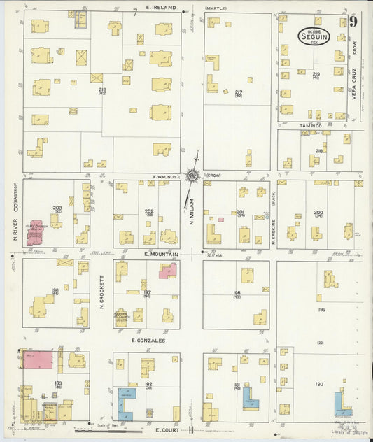 Sanborn Fire Insurance Map from Seguin, Guadalupe County, Texas (1916), Sheet #0009 - Historic Sanborn Fire Insurance Map Print, vintage old map wall art, antique decor, genealogy gift, Texas Texas map