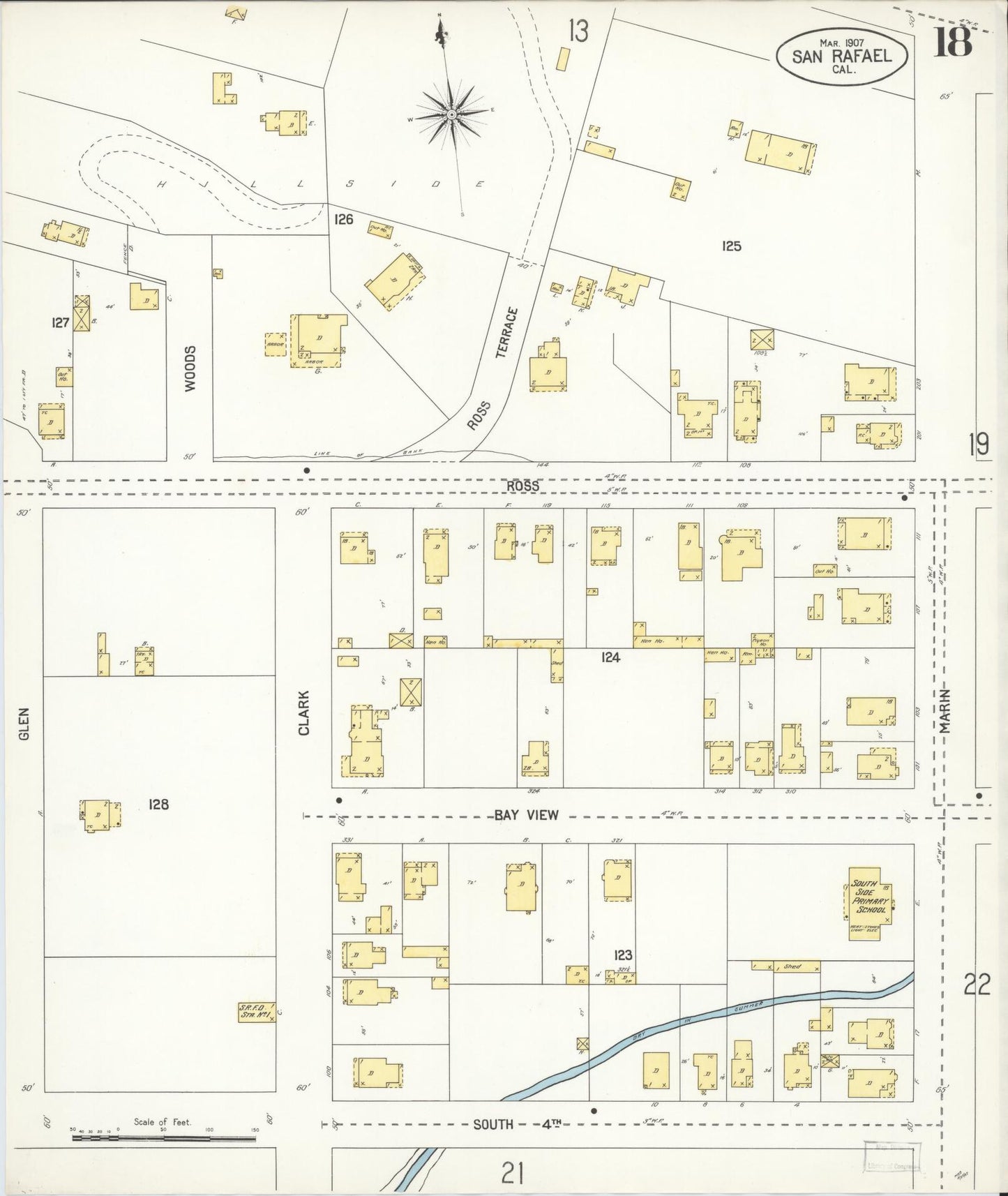 Sanborn Fire Insurance Map from San Rafael, Marin County, California (1907), Sheet #0018 - Complete Map Set gallery image, historic Sanborn map, vintage wall art, California California