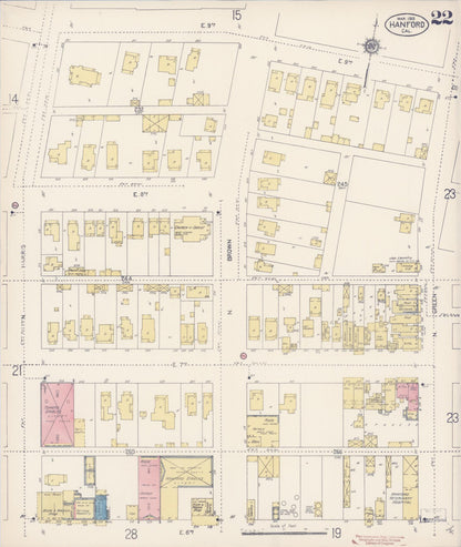 Sanborn Fire Insurance Map from Hanford, Kings County, California (1913), Sheet #0022 - Complete Map Set gallery image, historic Sanborn map, vintage wall art, California California