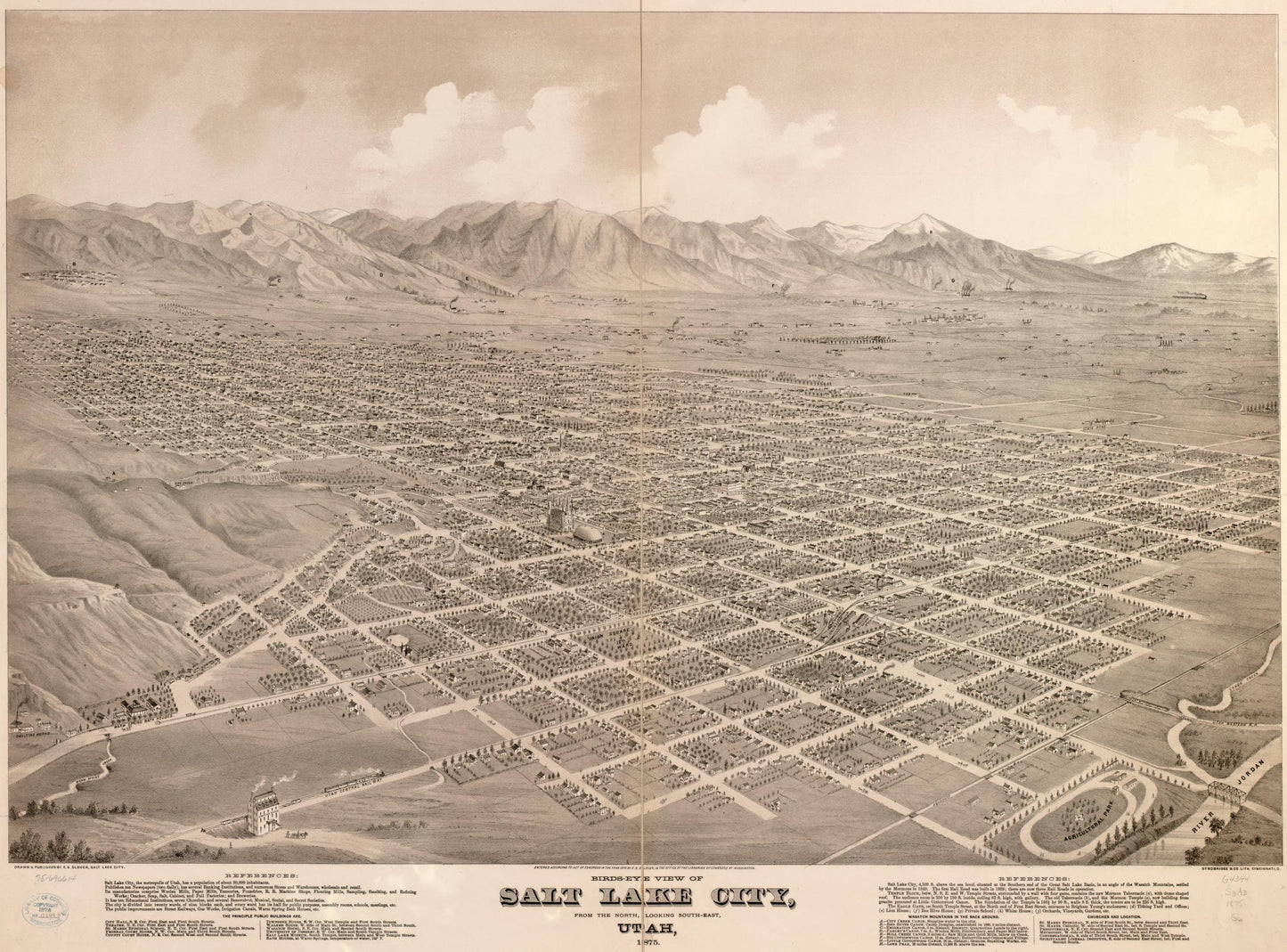 Birds-eye view of Salt Lake City, Utah 1875. (1875) – Historic Bird’s-Eye View Panorama Print