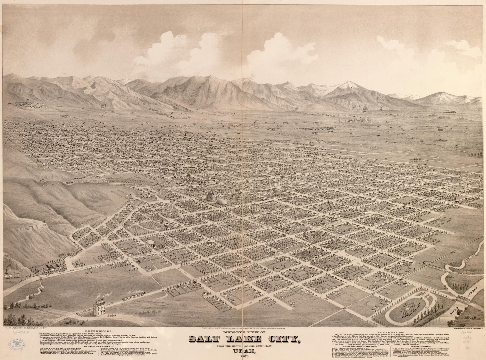 Birds-eye view of Salt Lake City, Utah 1875. (1875) – Historic Bird’s-Eye View Panorama Print