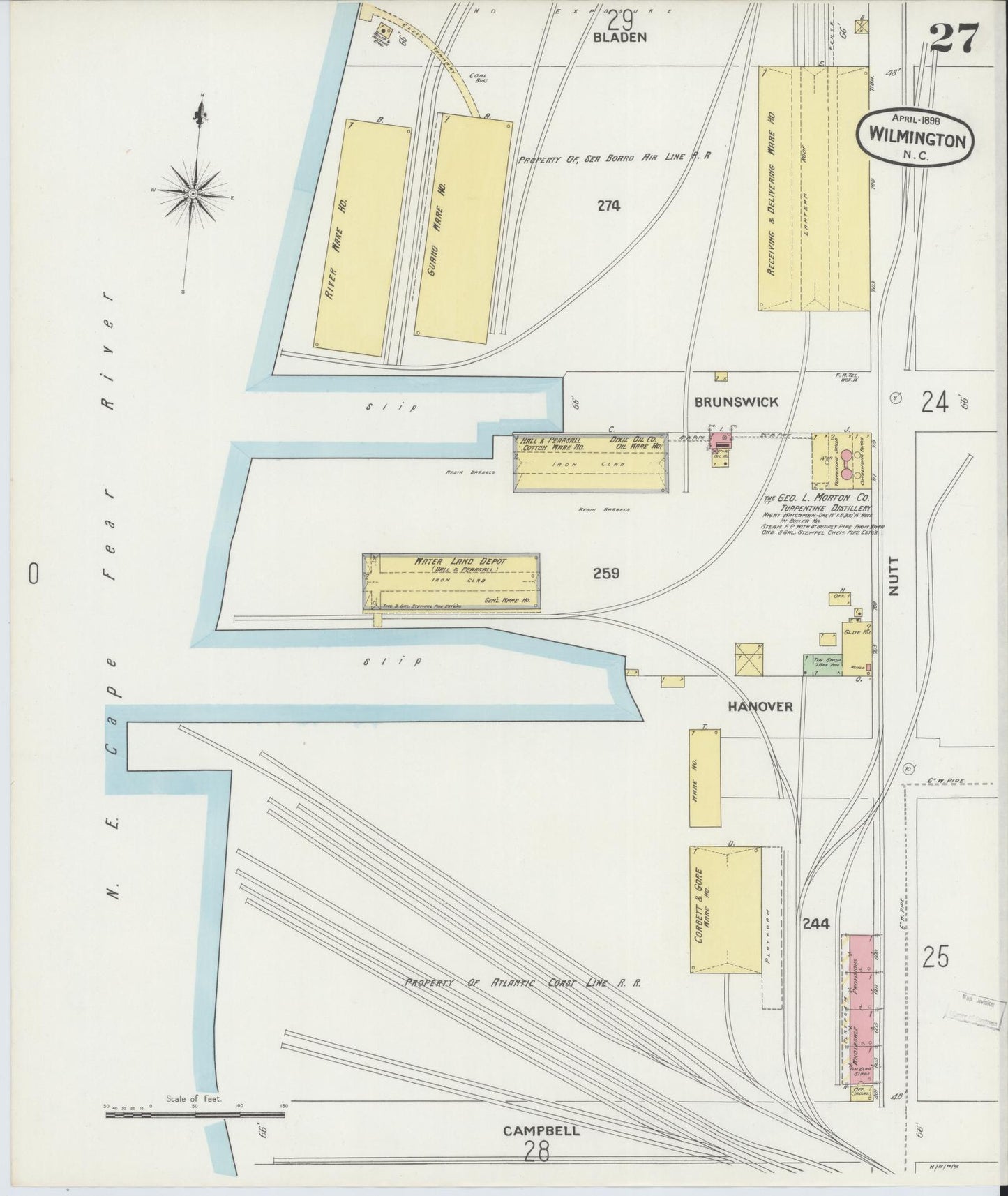 Sanborn Fire Insurance Map from Wilmington, New Hanover County, North Carolina (1898), Sheet #0027 - Complete Map Set gallery image, historic Sanborn map, vintage wall art, North Carolina North Carolina