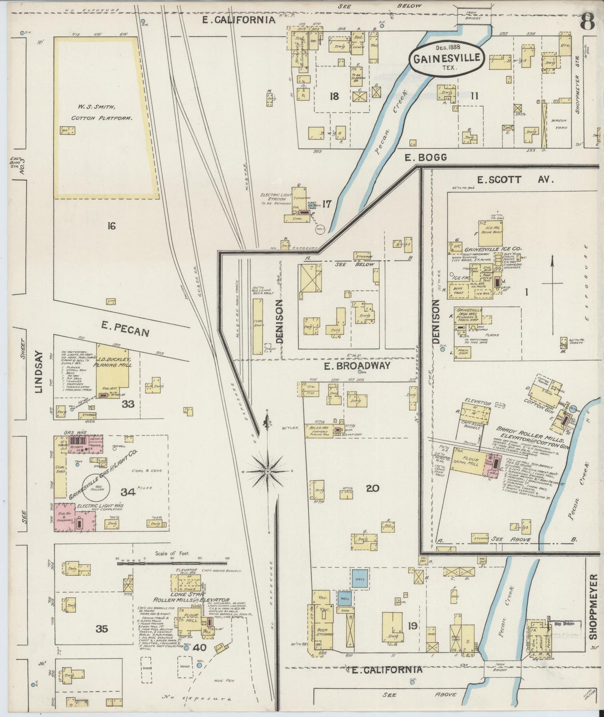 Sanborn Fire Insurance Map from Gainesville, Cooke County, Texas (1888), Sheet #0008 - Complete Map Set gallery image, historic Sanborn map, vintage wall art, Texas Texas