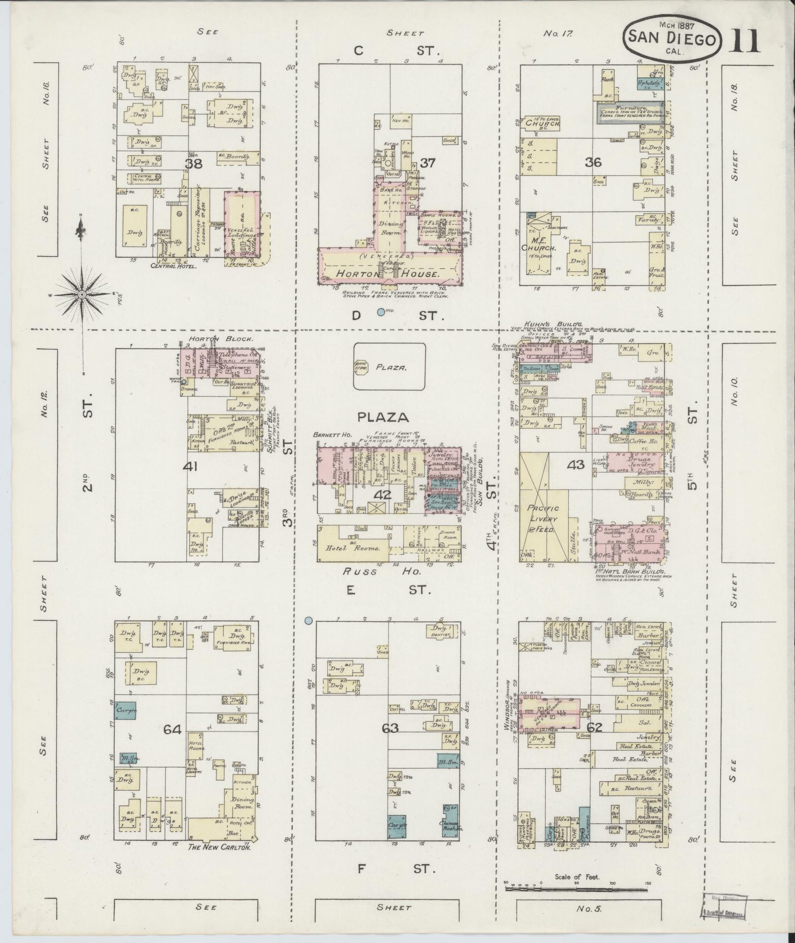 Sanborn Fire Insurance Map from San Diego, San Diego County, California (1887), Sheet #0011 - Complete Map Set gallery image, historic Sanborn map, vintage wall art, California California