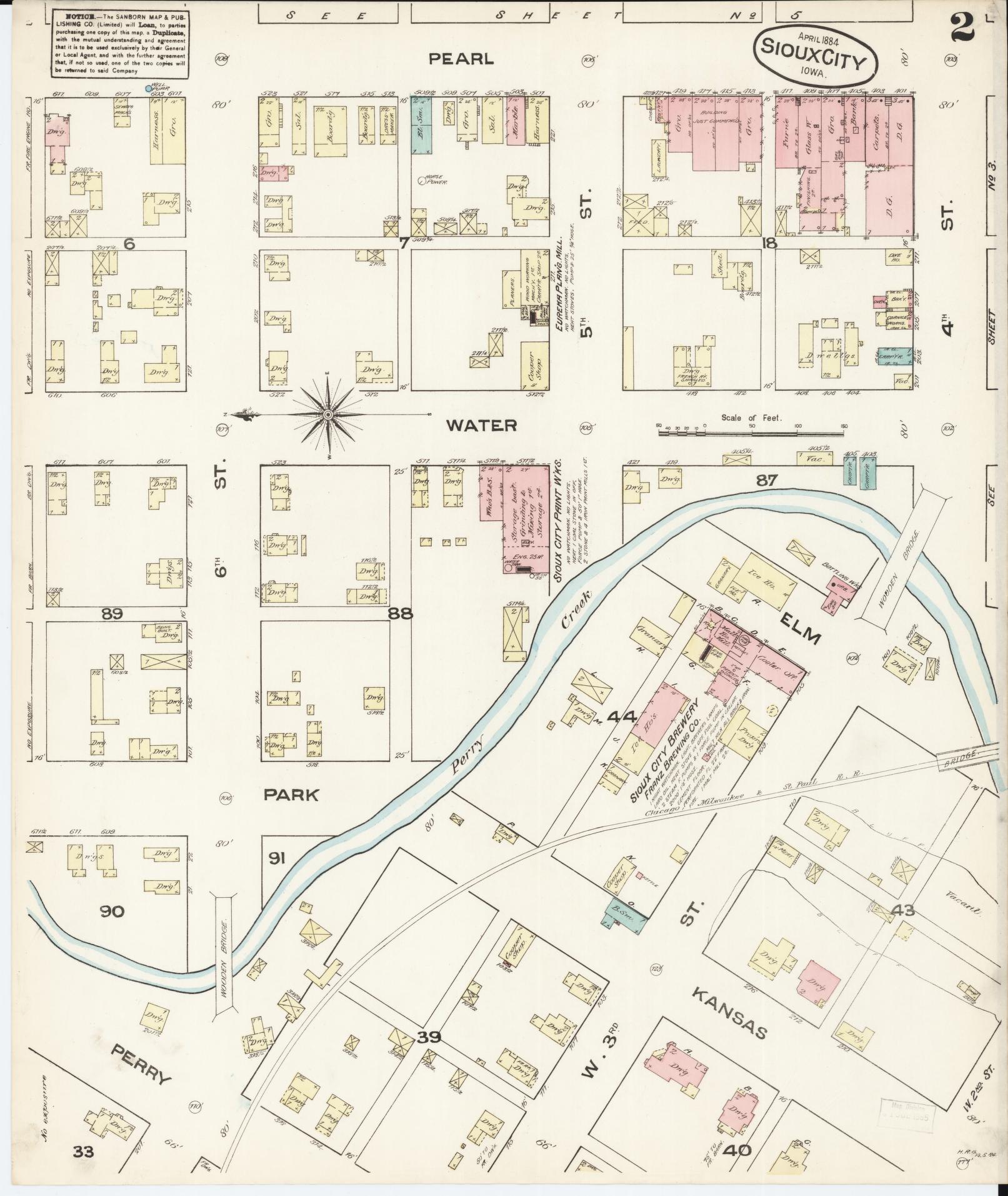 Sanborn Fire Insurance Map from Sioux City, Woodbury County, Iowa (1884), Sheet #0002 - Historic Sanborn Fire Insurance Map Print
