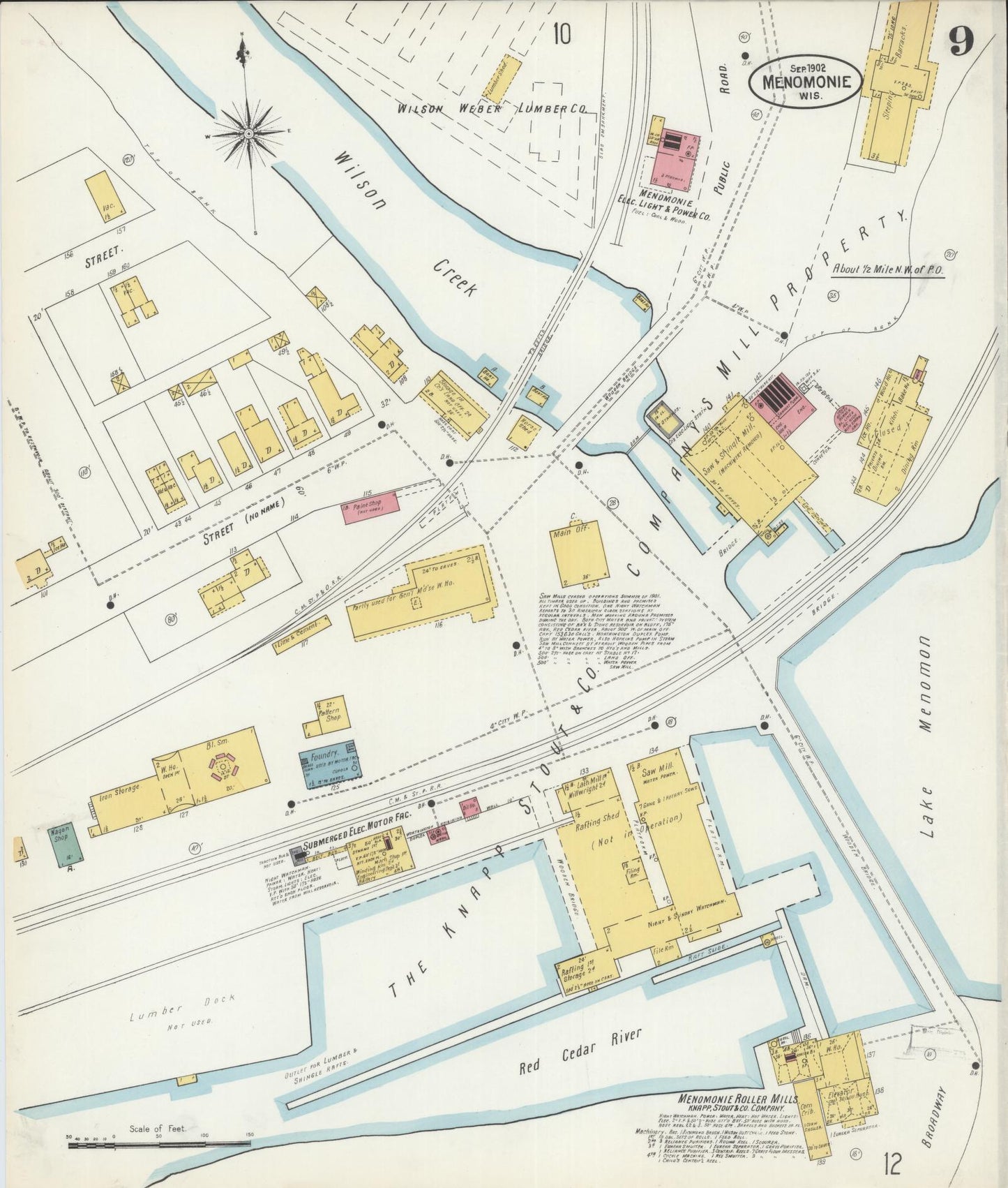 Sanborn Fire Insurance Map from Menomonie, Dunn County, Wisconsin (1902), Sheet #0009 - Complete Map Set gallery image, historic Sanborn map, vintage wall art, Wisconsin Wisconsin