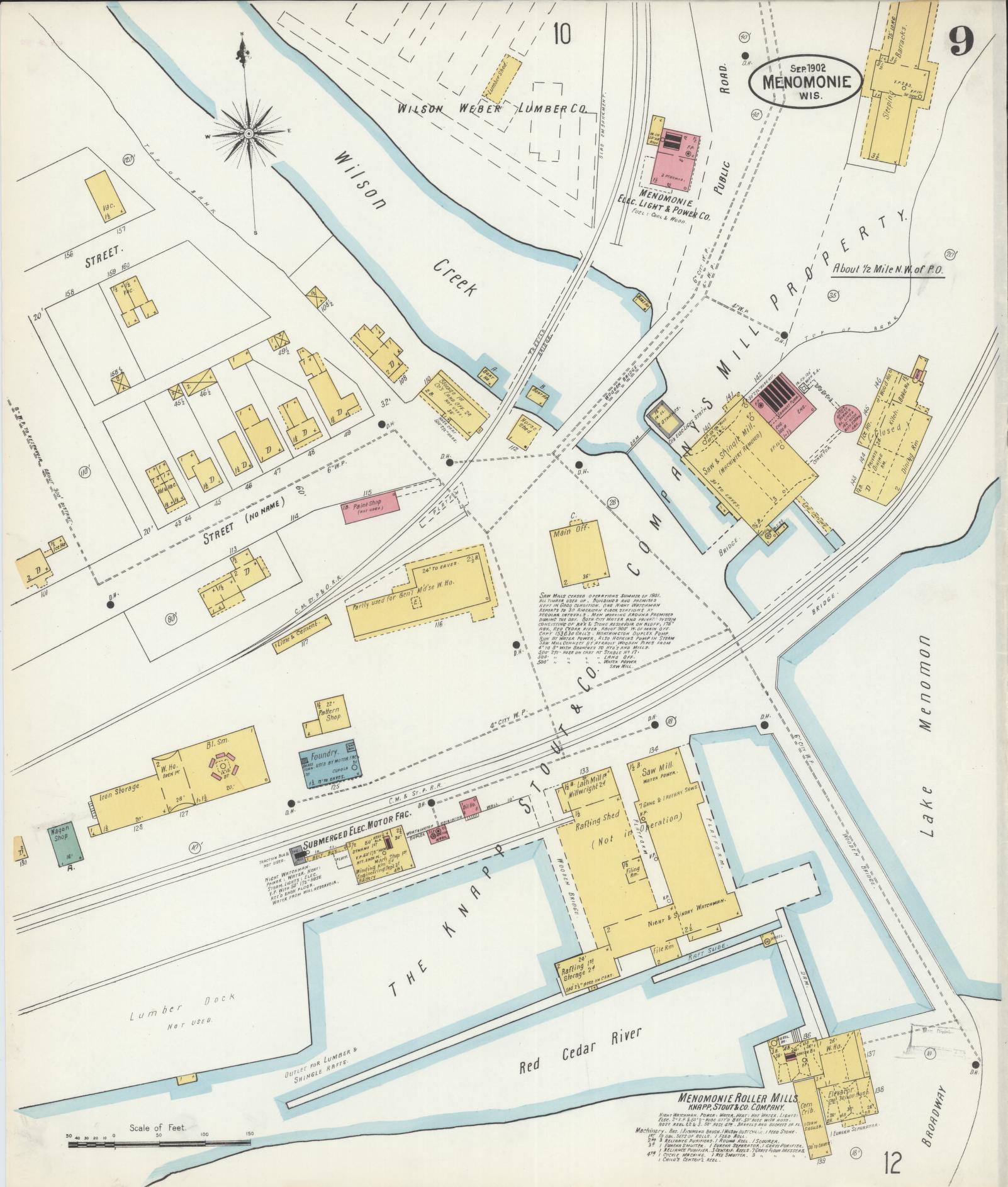Sanborn Fire Insurance Map from Menomonie, Dunn County, Wisconsin (1902), Sheet #0009 - Complete Map Set gallery image, historic Sanborn map, vintage wall art, Wisconsin Wisconsin