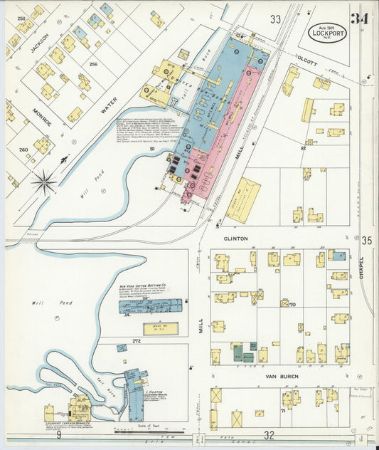 Sanborn Fire Insurance Map from Lockport, Niagara County, New York (1909), Sheet #0034 - Historic Sanborn Fire Insurance Map Print, vintage old map wall art, antique decor, genealogy gift, New York New York map