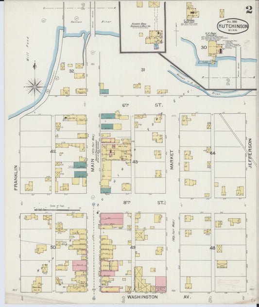 Sanborn Fire Insurance Map from Hutchinson, Mcleod County, Minnesota (1893), Sheet #0002 - Historic Sanborn Fire Insurance Map Print, vintage old map wall art, antique decor, genealogy gift, Minnesota Minnesota map