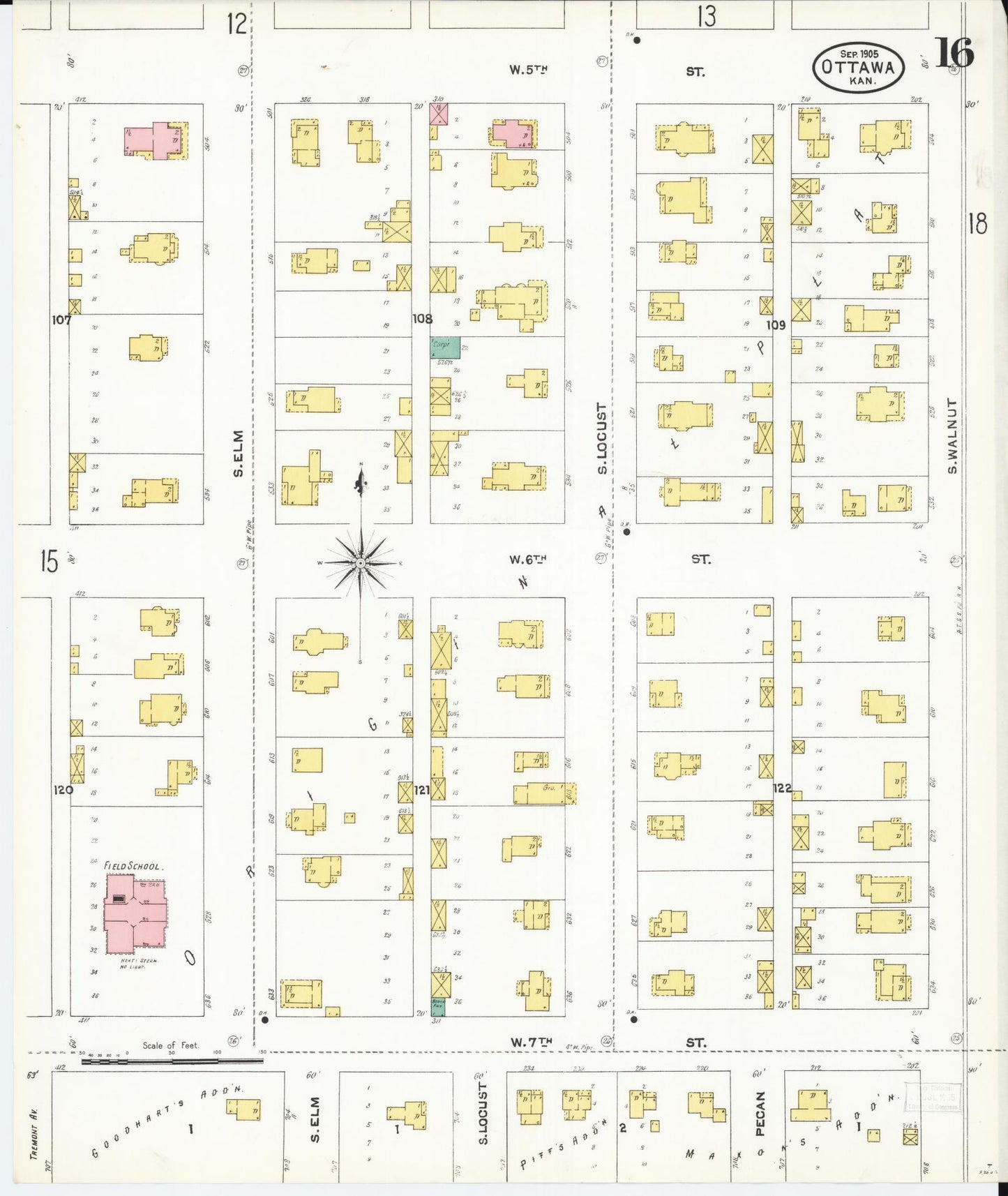 Sanborn Fire Insurance Map from Ottawa, Franklin County, Kansas (1905), Sheet #0016 - Historic Sanborn Fire Insurance Map Print, vintage old map wall art, antique decor, genealogy gift, Kansas Kansas map