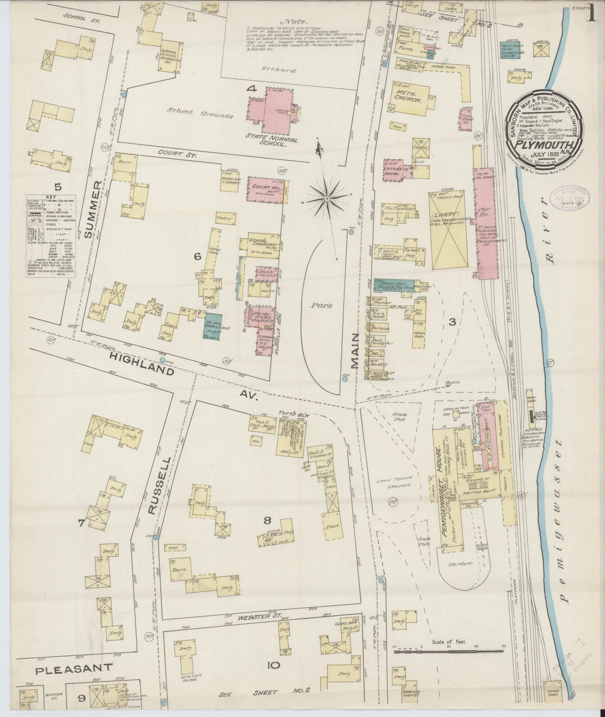 Sanborn Fire Insurance Map from Plymouth, Grafton County, New Hampshire (1885), Sheet #0001 - Historic Sanborn Fire Insurance Map Print, vintage old map wall art, antique decor, genealogy gift, New Hampshire New Hampshire map