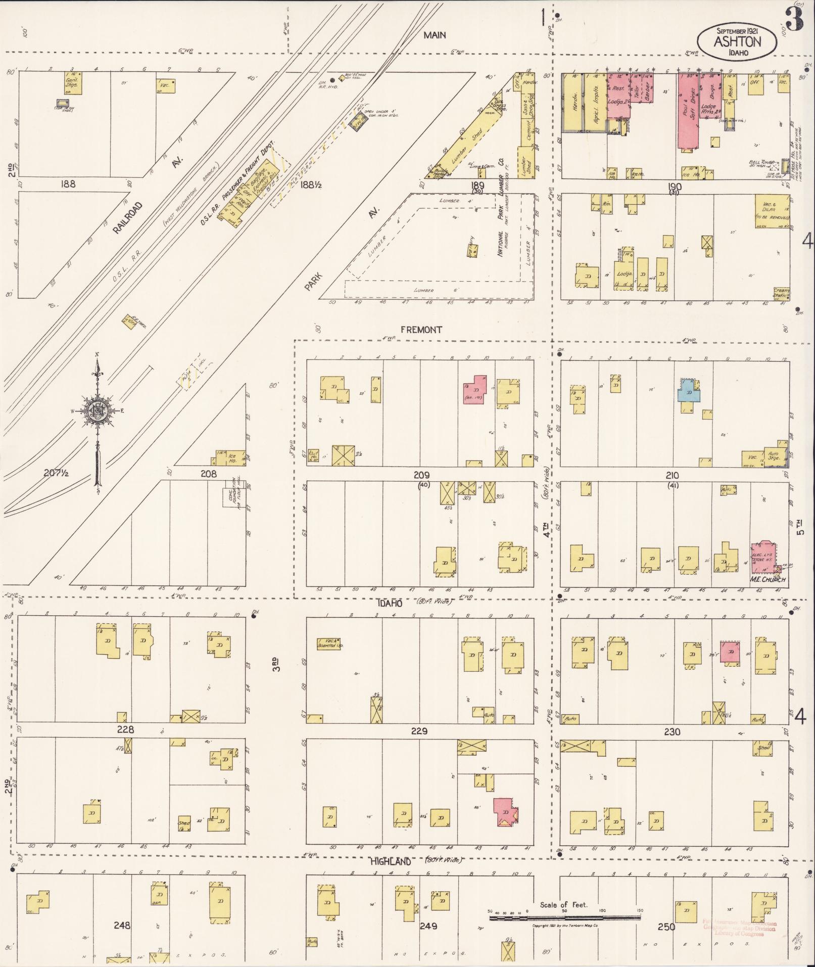 Sanborn Fire Insurance Map from Ashton, Fremont County, Idaho (1921), Sheet #0003 - Historic Sanborn Fire Insurance Map Print, vintage old map wall art, antique decor, genealogy gift, Idaho Idaho map