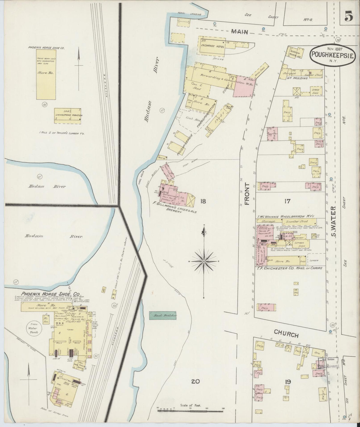 Sanborn Fire Insurance Map from Poughkeepsie, Dutchess County, New York (1887), Sheet #0005 - Complete Map Set gallery image, historic Sanborn map, vintage wall art, New York New York