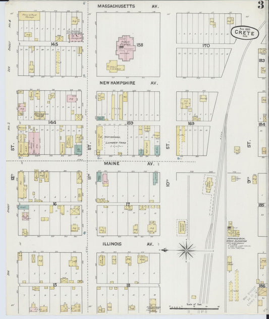 Sanborn Fire Insurance Map from Crete, Saline County, Nebraska (1889), Sheet #0003 - Historic Sanborn Fire Insurance Map Print, vintage old map wall art, antique decor, genealogy gift, Nebraska Nebraska map