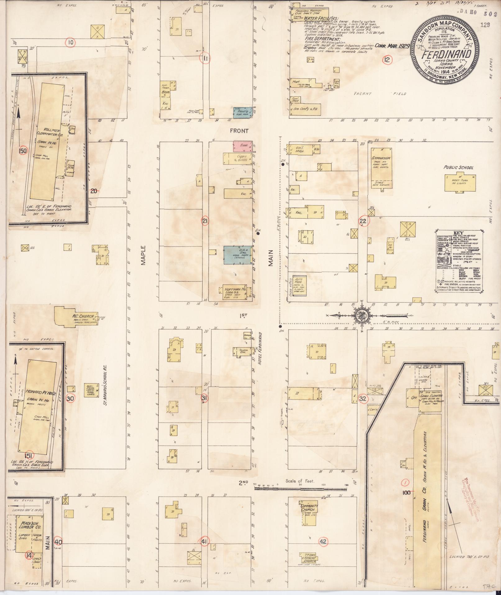 Sanborn Fire Insurance Map from Ferdinand, Idaho County, Idaho (1929), Sheet #0001 - Historic Sanborn Fire Insurance Map Print, vintage old map wall art, antique decor, genealogy gift, Ferdinand Idaho map