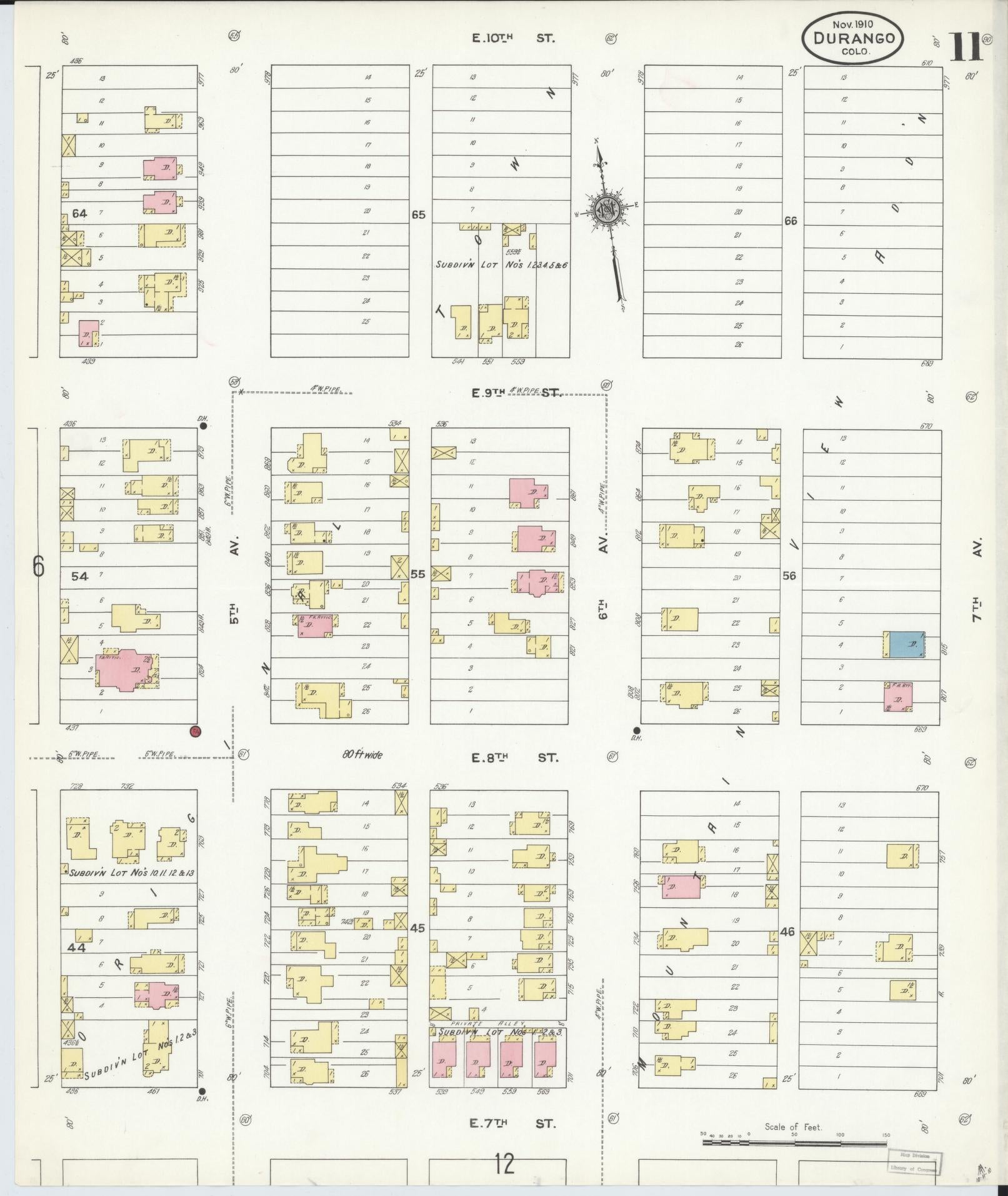 Sanborn Fire Insurance Map from Durango, La Plata County, Colorado (1910), Sheet #0011 - Complete Map Set gallery image, historic Sanborn map, vintage wall art, Colorado Colorado