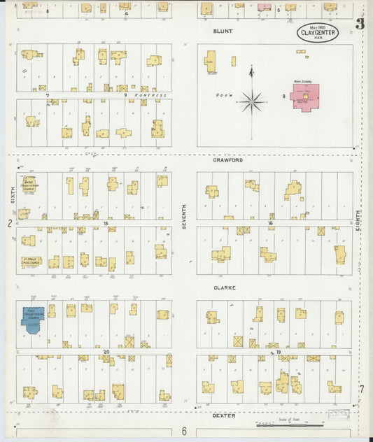 Sanborn Fire Insurance Map from Clay Center, Clay County, Kansas (1905), Sheet #0003 - Historic Sanborn Fire Insurance Map Print, vintage old map wall art, antique decor, genealogy gift, Kansas Kansas map
