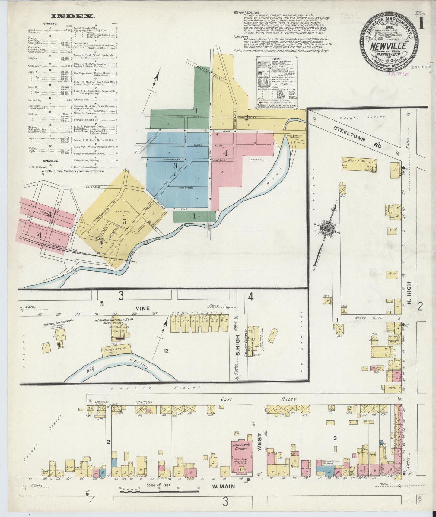 Sanborn Fire Insurance Map from Newville, Cumberland County, Pennsylvania (1910), Sheet #0001 - Complete Map Set gallery image, historic Sanborn map, vintage wall art, Pennsylvania Pennsylvania