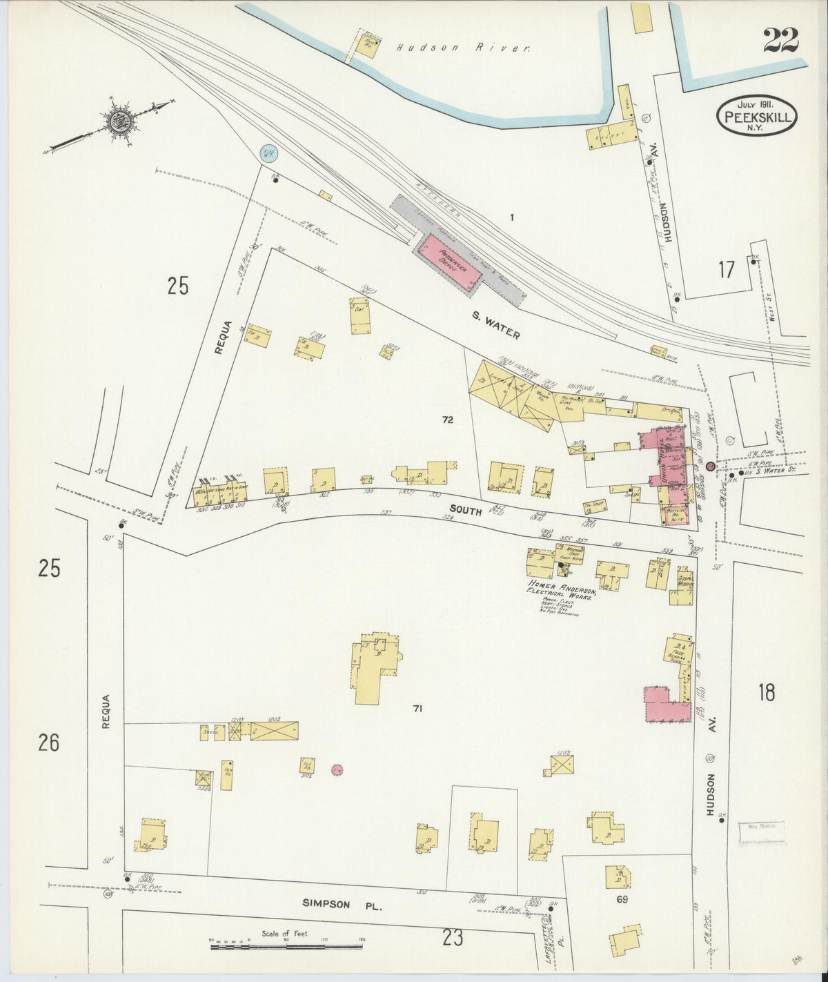 Sanborn Fire Insurance Map from Peekskill, Westchester County, New York (1911), Sheet #0022 - Complete Map Set gallery image, historic Sanborn map, vintage wall art, New York New York