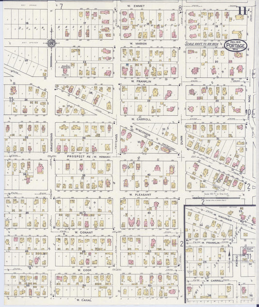 Sanborn Fire Insurance Map from Portage, Columbia County, Wisconsin (1918), Sheet #0011 - Historic Sanborn Fire Insurance Map Print, vintage old map wall art, antique decor, genealogy gift, Wisconsin Wisconsin map