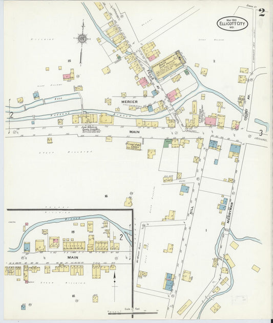 Sanborn Fire Insurance Map from Ellicott City, Howard County, Maryland (1910), Sheet #0002 - Historic Sanborn Fire Insurance Map Print, vintage old map wall art, antique decor, genealogy gift, Maryland Maryland map