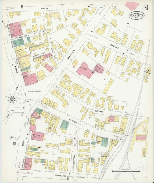 Sanborn Fire Insurance Map from Rochester, Strafford County, New Hampshire (1908), Sheet #0004 - Historic Sanborn Fire Insurance Map Print, vintage old map wall art, antique decor, genealogy gift, New Hampshire New Hampshire map