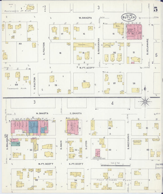 Sanborn Fire Insurance Map from Butler, Bates County, Missouri (1907), Sheet #0005 - Historic Sanborn Fire Insurance Map Print, vintage old map wall art, antique decor, genealogy gift, Missouri Missouri map
