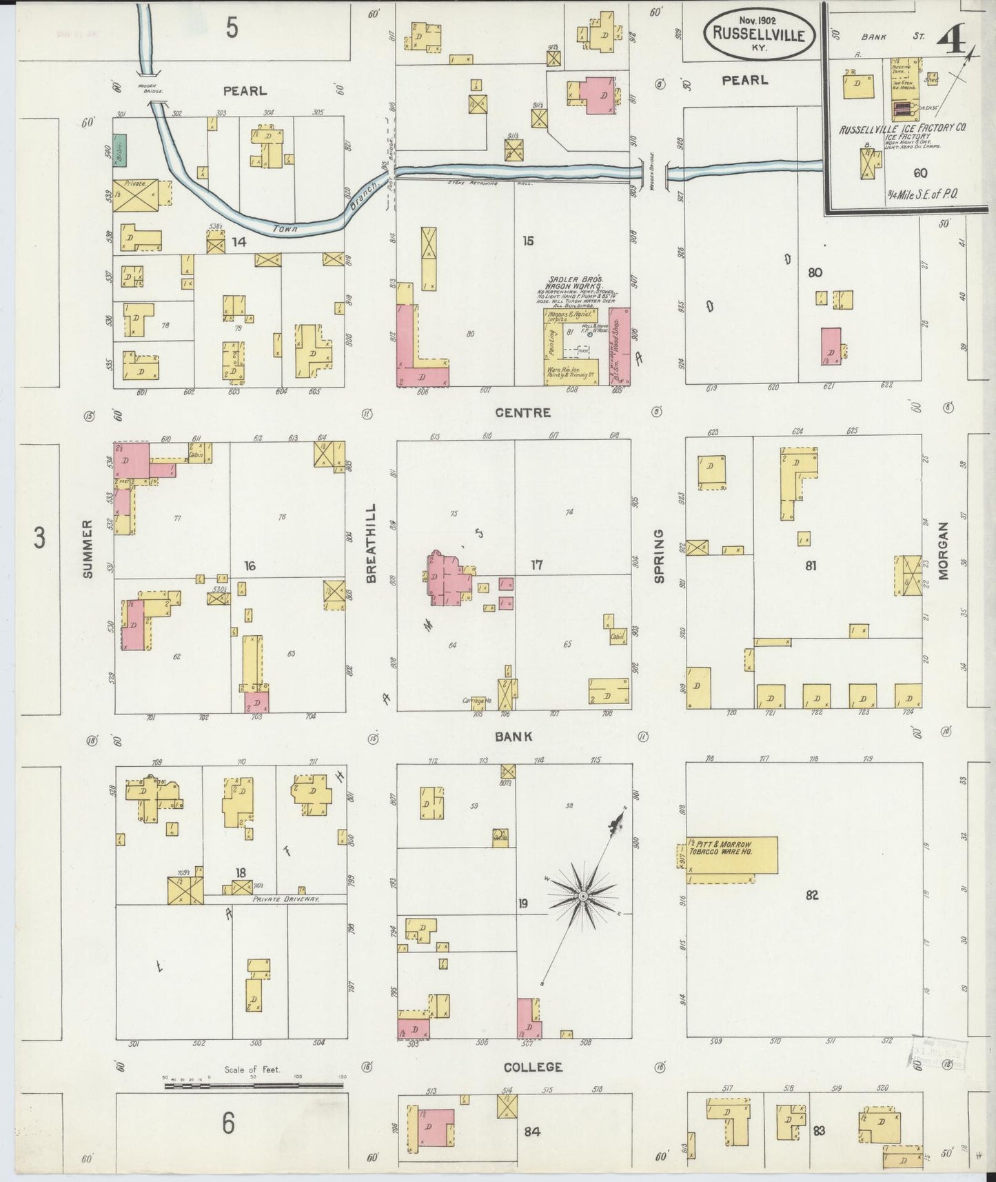 Sanborn Fire Insurance Map from Russellville, Logan County, Kentucky (1902), Sheet #0004 - Complete Map Set gallery image, historic Sanborn map, vintage wall art, Kentucky Kentucky