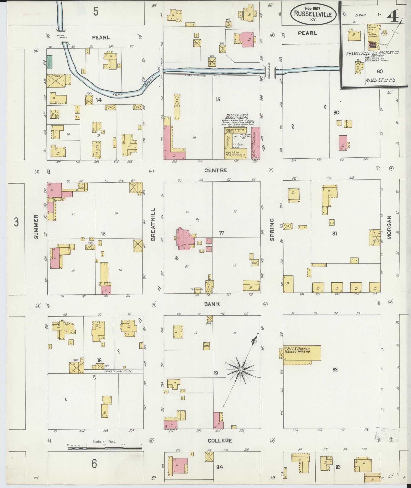 Sanborn Fire Insurance Map from Russellville, Logan County, Kentucky (1902), Sheet #0004 - Complete Map Set gallery image, historic Sanborn map, vintage wall art, Kentucky Kentucky