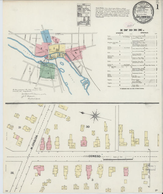 Sanborn Fire Insurance Map from Baldwinsville, Onondaga County, New York (1890), Sheet #0001 - Complete Map Set gallery image, historic Sanborn map, vintage wall art, New York New York
