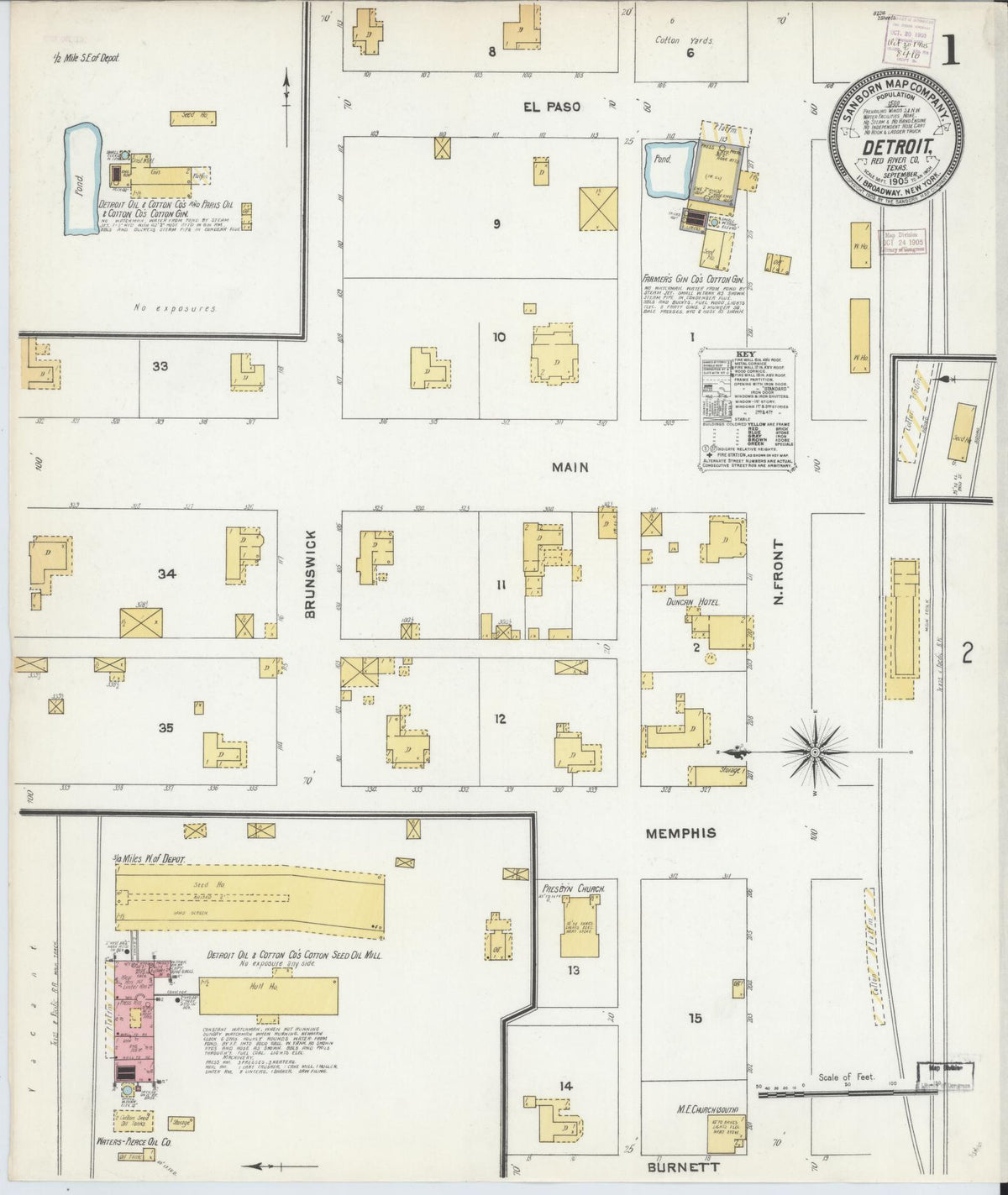 Sanborn Fire Insurance Map from Detroit, Red River County, Texas (1905), Sheet #0001 - Historic Sanborn Fire Insurance Map Print, vintage old map wall art, antique decor, genealogy gift, Texas Texas map