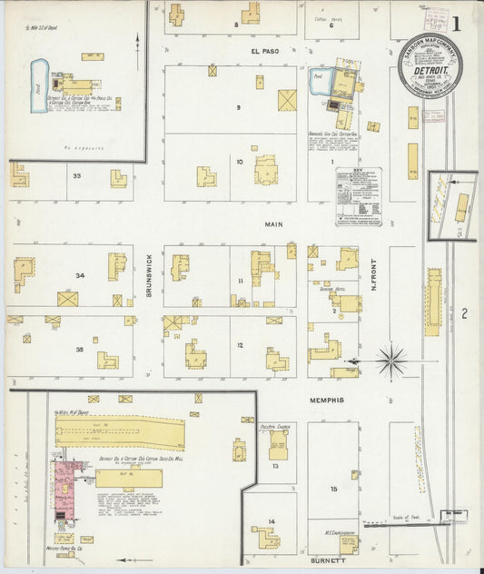 Sanborn Fire Insurance Map from Detroit, Red River County, Texas (1905), Sheet #0001 - Historic Sanborn Fire Insurance Map Print, vintage old map wall art, antique decor, genealogy gift, Texas Texas map