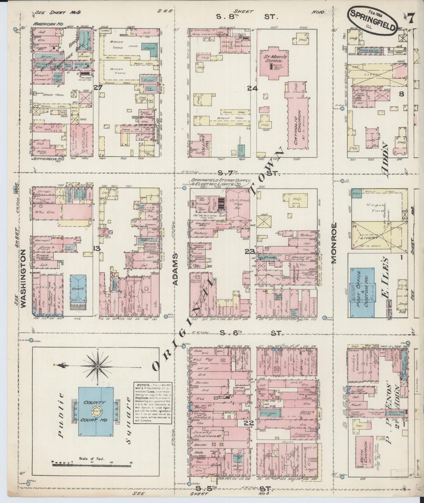 Sanborn Fire Insurance Map from Springfield, Sangamon County, Illinois (1884), Sheet #0007 - Complete Map Set gallery image, historic Sanborn map, vintage wall art, Illinois Illinois