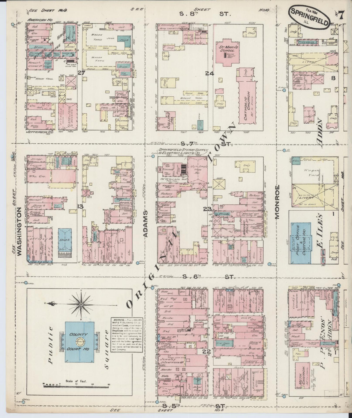 Sanborn Fire Insurance Map from Springfield, Sangamon County, Illinois (1884), Sheet #0007 - Complete Map Set gallery image, historic Sanborn map, vintage wall art, Illinois Illinois