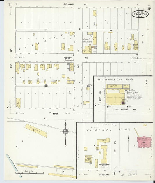 Sanborn Fire Insurance Map from Frankfort, Benzie County, Michigan (1911), Sheet #0005 - Historic Sanborn Fire Insurance Map Print, vintage old map wall art, antique decor, genealogy gift, Michigan Michigan map