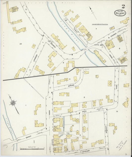 Sanborn Fire Insurance Map from Belmont, Belknap County, New Hampshire (1912), Sheet #0002 - Historic Sanborn Fire Insurance Map Print, vintage old map wall art, antique decor, genealogy gift, New Hampshire New Hampshire map