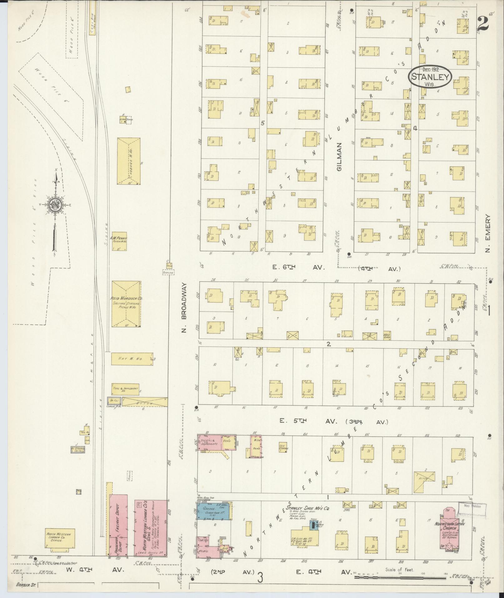 Sanborn Fire Insurance Map from Stanley, Chippewa County, Wisconsin (1912), Sheet #0002 - Complete Map Set gallery image, historic Sanborn map, vintage wall art, Wisconsin Wisconsin