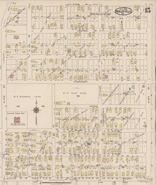 Sanborn Fire Insurance Map from Noblesville, Hamilton County, Indiana (1922), Sheet #0015 - Historic Sanborn Fire Insurance Map Print, vintage old map wall art, antique decor, genealogy gift, Indiana Indiana map