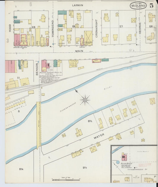 Sanborn Fire Insurance Map from Midland, Midland County, Michigan (1893), Sheet #0005 - Historic Sanborn Fire Insurance Map Print, vintage old map wall art, antique decor, genealogy gift, Michigan Michigan map