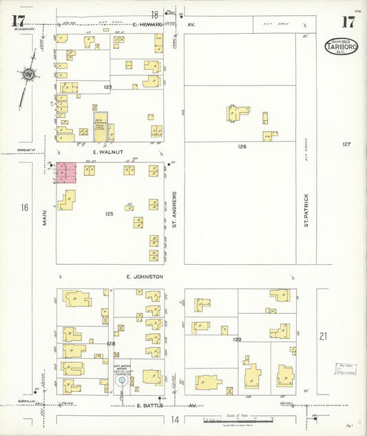 Sanborn Fire Insurance Map from Tarboro, Edgecombe County, North Carolina (1923), Sheet #0017 - Historic Sanborn Fire Insurance Map Print, vintage old map wall art, antique decor, genealogy gift, North Carolina North Carolina map