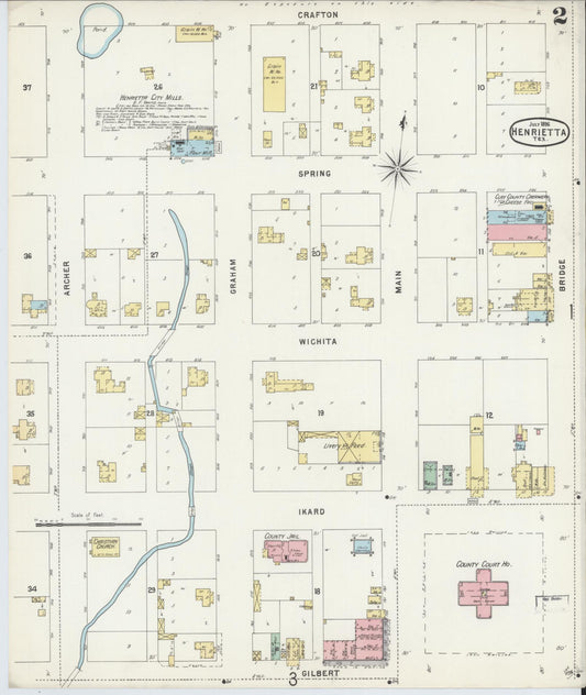 Sanborn Fire Insurance Map from Henrietta, Clay County, Texas (1896), Sheet #0002 - Historic Sanborn Fire Insurance Map Print, vintage old map wall art, antique decor, genealogy gift, Texas Texas map