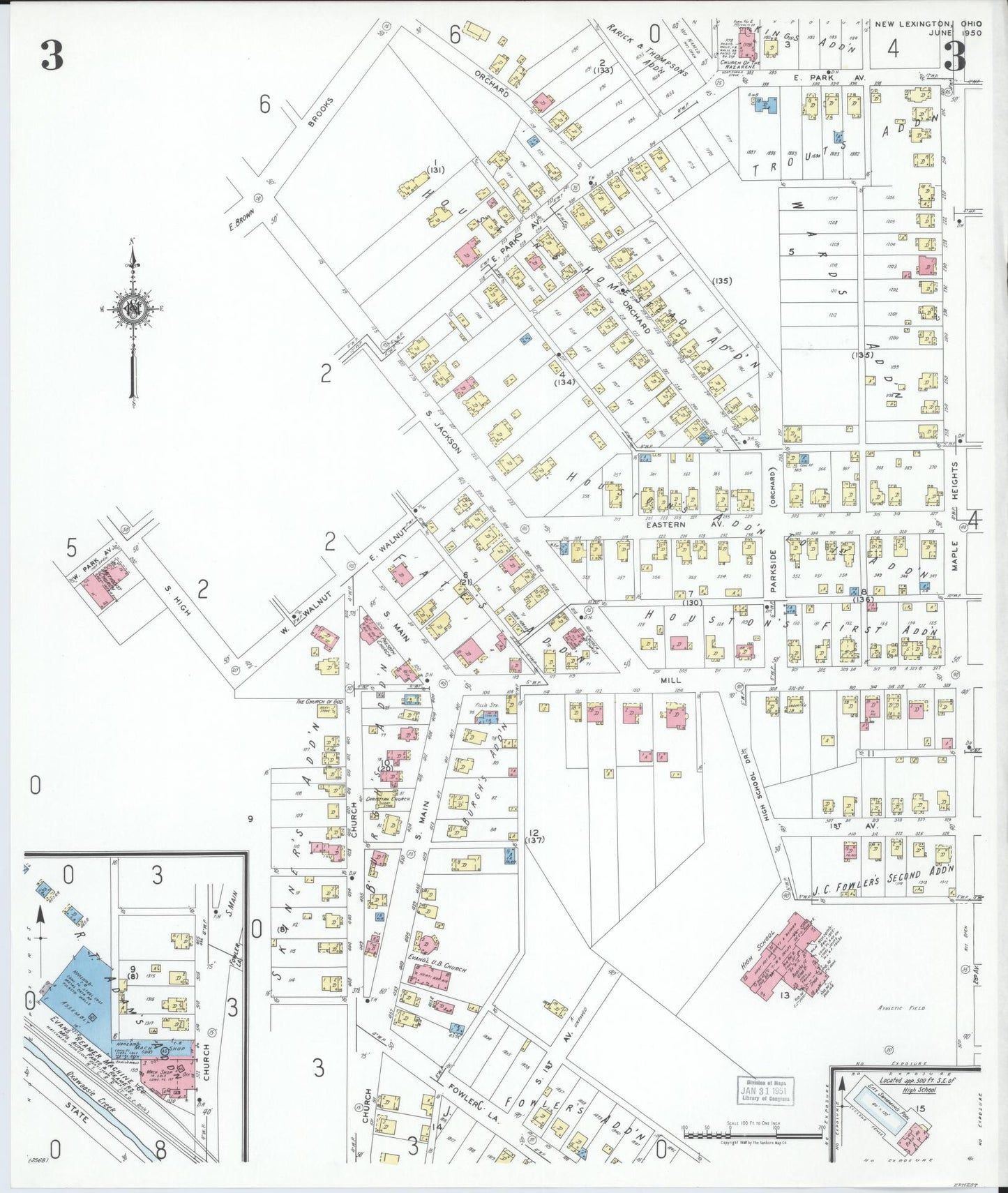Sanborn Fire Insurance Map from New Lexington, Perry County, Ohio (1950), Sheet #0003 - Historic Sanborn Fire Insurance Map Print, vintage old map wall art, antique decor, genealogy gift, Ohio Ohio map